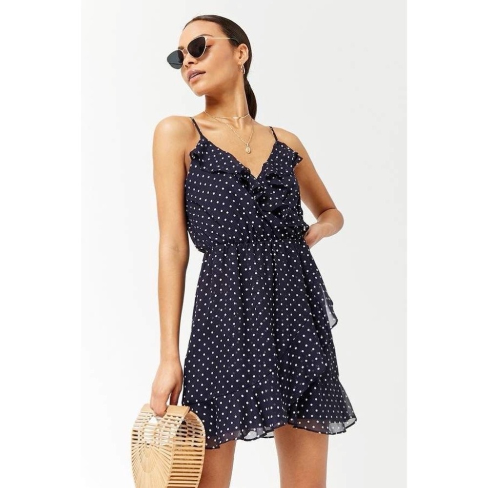 NWT ~ FOREVER 21 polka dot ruffle mock wrap dress
